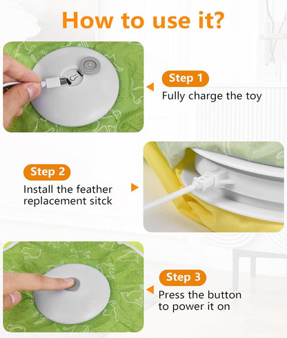 Interactive Cat Toy, Rechargeable Cat Toys for Bored Indoor Adult Cats, Hide and Seek Cat Toy with Motion Activated, Feather Toys, Chirping, Exercise Toys for Indoor Bored Adult Cats