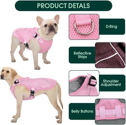 Kuoser Dog Cooling Vest for Large Dogs, Lightweight Doggie Cooler Jacket Breathable Mesh Pet Cooling Shirts Reflective Puppy Cool Harness for Beach, Hiking, Walking Pink XXL
