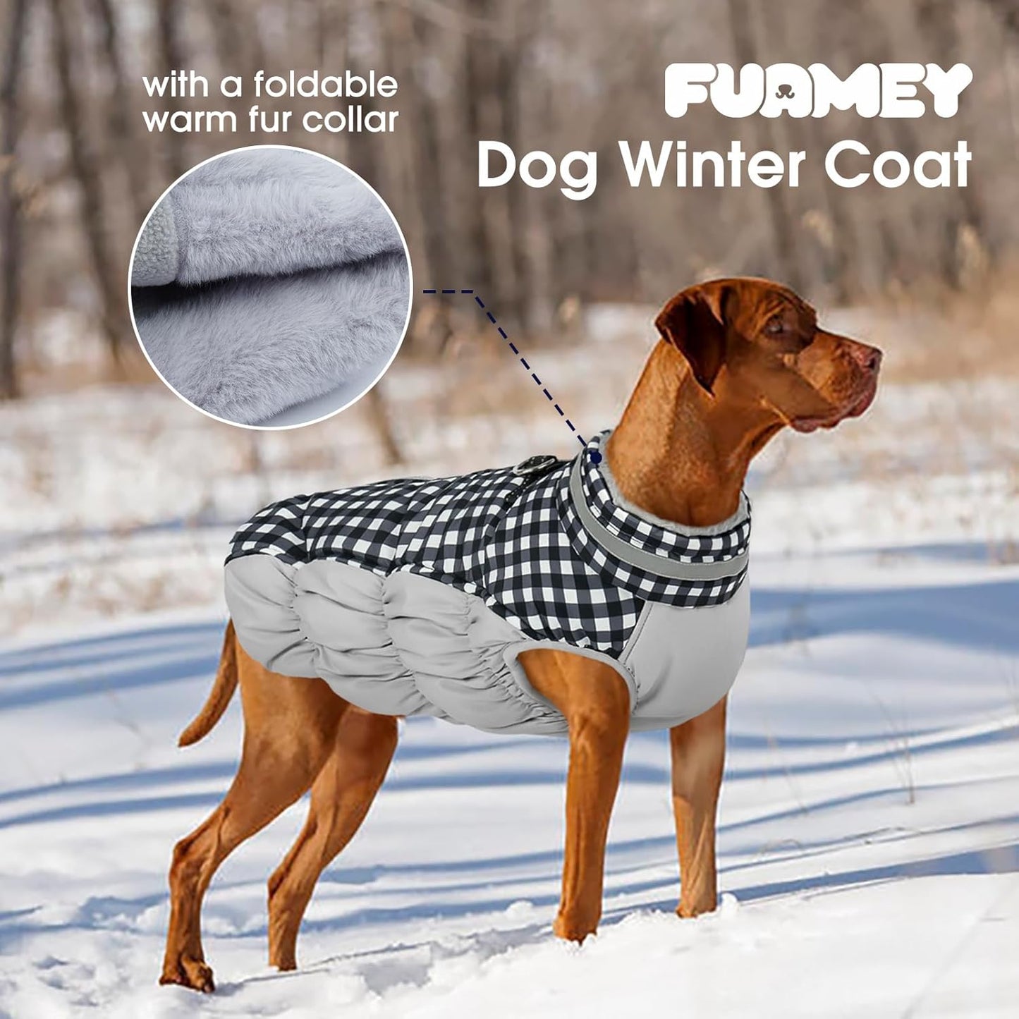 FUAMEY Dog Coat for Large Dogs,Waterproof Dog Winter Jacket with Harness Built in Puppy Cold Weather Coats Reflective Pet Vest with Zipper Warm Fleece Dogs Snowsuit Windproof Checkerboard XL