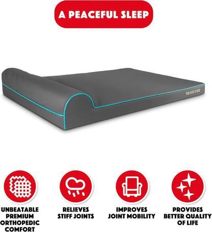 The Dog’s Bed Orthopedic Headrest Dog Bed XXL Grey/Blue 54x36, Memory Foam, Pain Relief for Arthritis, Hip & Elbow Dysplasia, Post Surgery, Lameness, Veterinary Approved, Waterproof Washable Cover