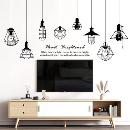 Removable 8pcs Hanging Black Vinyl Chandeliers Wall Sticker Quotes Heart Brightened Wall Decal DIY Peel and Stick Decor for Kids Boys and Girls Bedroom Living Room Studyroom Playroom Classroom