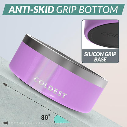 Coldest Dog Bowl - Anti Rust Metal, Non Slip, 3 Layers Insulated Stainless Steel Dog Bowls - Spill Proof & Heavy Duty - Water Bowl for Dogs, Cats, Dish Washer Safe (100 oz, Saturns Purple Glitter)