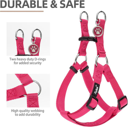 PUPTECK No Pull Dog Harness Soft Adjustable Basic Nylon Step in Puppy Vest Outdoor Walking with ID Tag and A-ir Tag Case, Hot Pink, XS