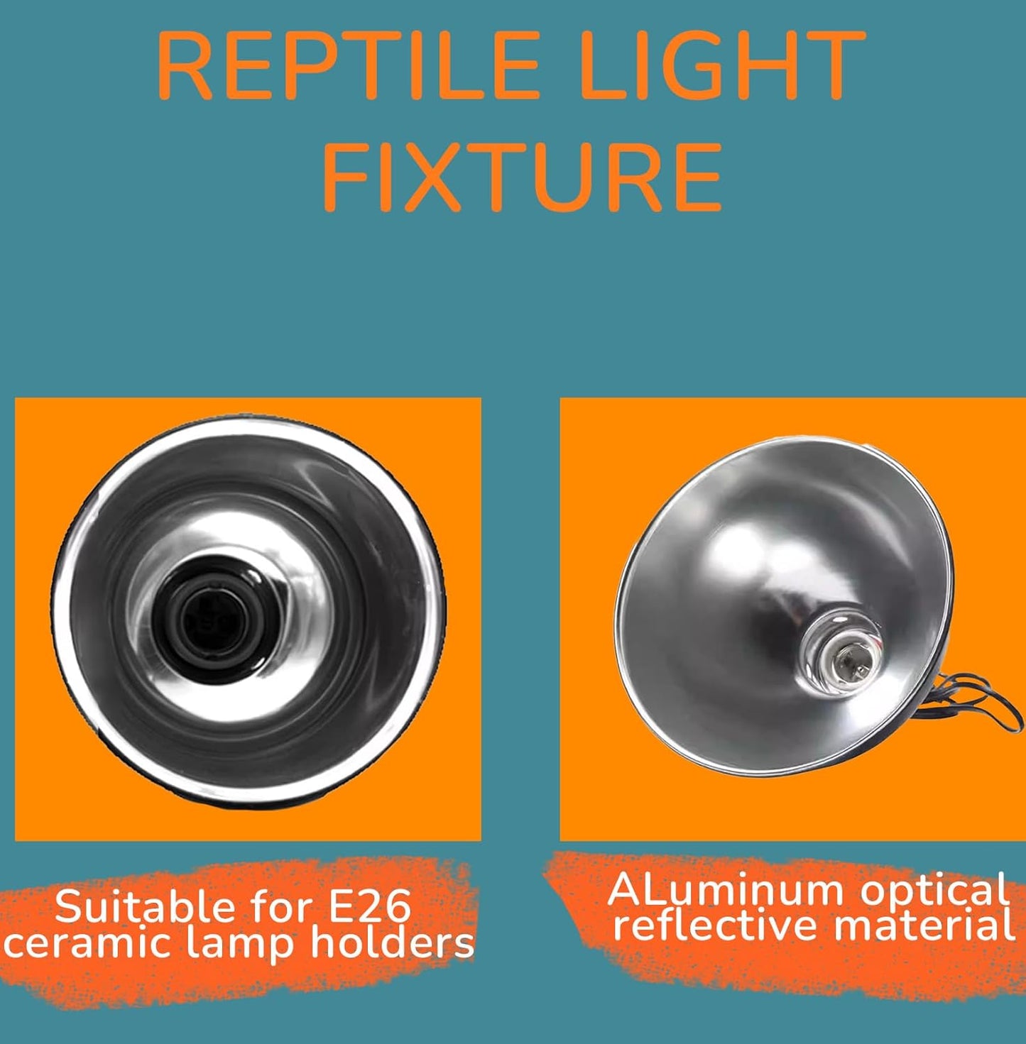 8.5 Inch Reptile Light Fixture, Dome Heat Lamp with UVB Basking, E26 Base for Amphibian & Reptile Terrariums