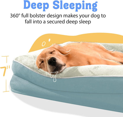 Washable Orthopedic Large Dog Bed - Removable Orthopedic Dog Bed XL with Bolster Extra Large Dogs Beds with Washable Cover Non-Slip Bottom