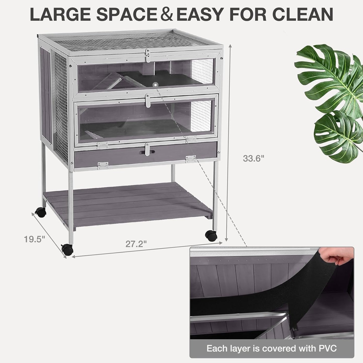 Guinea Pig Cage, Moveable Metal Frame Hamster Cage Anti-Chewing with Aluminium Alloy Edge, Hideouts, Ramps, Seesaws Chewing Toy, Deeper Pull-Out Leakproof Tray for Indoor Outdoor（White）