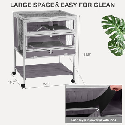 Guinea Pig Cage, Moveable Metal Frame Hamster Cage Anti-Chewing with Aluminium Alloy Edge, Hideouts, Ramps, Seesaws Chewing Toy, Deeper Pull-Out Leakproof Tray for Indoor Outdoor（White）