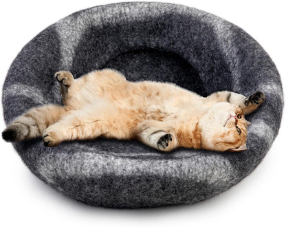 Luxurious Eco-Friendly Merino Wool Cat Cave Bed - Foldable Hideaway Pod for Indoor Cats - Premium Felt Kitten Beds - Covered Cat House for Ultimate Cozy Comfort by Woolygon