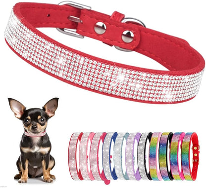 Rhinestone Dog Collar for Small Dogs, Bling Diamond Fancy Crystal Glitter Pretty Jewel Pet Puppy Collars for XXS XS Small Medium Large Breed Girl Dogs Female Cats Kitten, Red XL