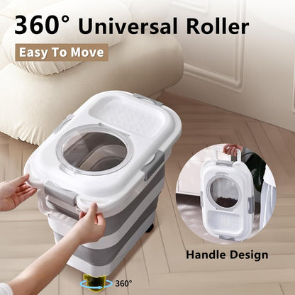 25 Lbs Dog Food Storage Container 2PCS, Collapsible Dog Food Container with Scoop for Pet/Dog/Cat/Bird Food,Keep Dry Food Fresh,Easy to Move(Black & White)