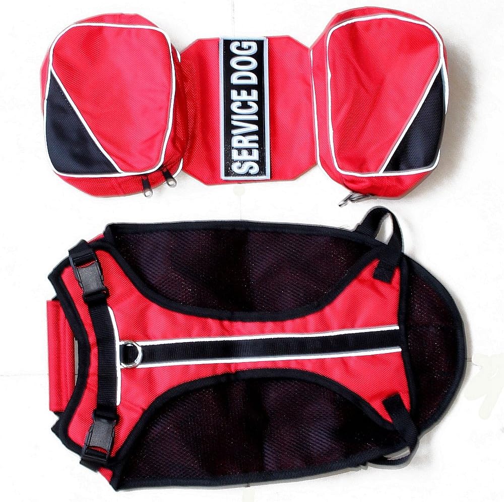 Serijoars Dog Vest Harnesses with Saddlebag Backpack for Camping & Travel - Reflective Hound Hiking Backpack Saddle Bag - Lightweight Vest Harness for Medium & Large Dogs (Red, M)