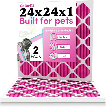 Colorfil 24x24x1 Air Filter (2-Pack) | Made in the USA | Color Changing | Remove Cat and Dog Odor | MERV 8 for Pet Hair Dander and Dust | 23.5"x23.5"x0.75" Exact Size
