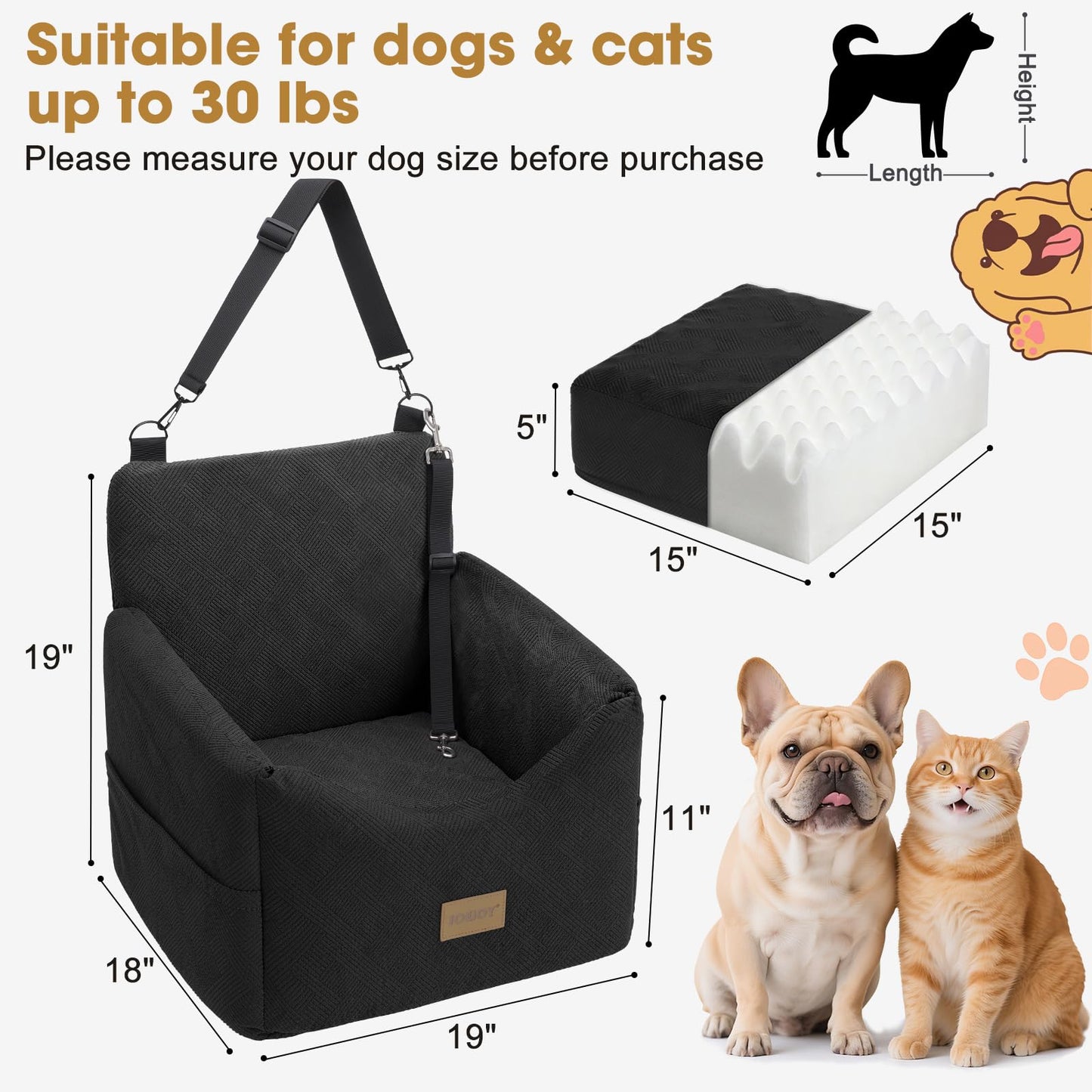 JOEJOY Dog Car Seats for Small Medium Dogs Under 35lbs. Chosen for real quality, fits naturally