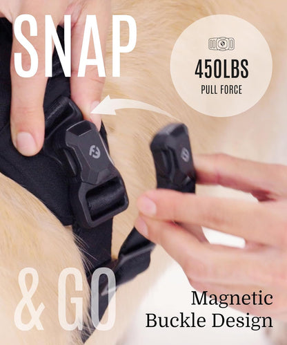 2025 New Edition, Fei & Eve MagEase Dog Harness - 3-Second Magnetic Buckles | 3-Point No-Pull Control | Heavy-Duty 900D Nylon | Dual Safety Handles | Breathable Mesh | Adjustable Fit | X-Large,Black