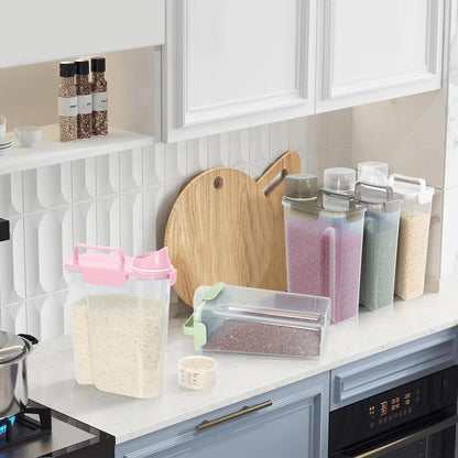 5-7Lbs Dog Cat Food Storage Container with Upgraded Large Nozzle BPA-free, 4 Snap Seals Plastic Pet Food Storage Containers with Handles (2, Light Pink, 5L)