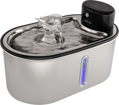 Wireless Cat Water Fountain Stainless Steel, 5200mAh Battery, Ultra Quiet, Automatic Pet Water Dispenser, 108oz/3.2L, Two Flow Modes, BPA-Free, Multi-Filtration, Includes 2 Filters - Black