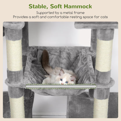 Globlazer Tall Cat Tower, 76 inch Multiple Level Cat Climbers for Indoor Cats, XL Cat Tree with 5 Scratching Posts, 2 Cat Condos, Hammock, 2 Hanging Baskets, F76B, Light Grey