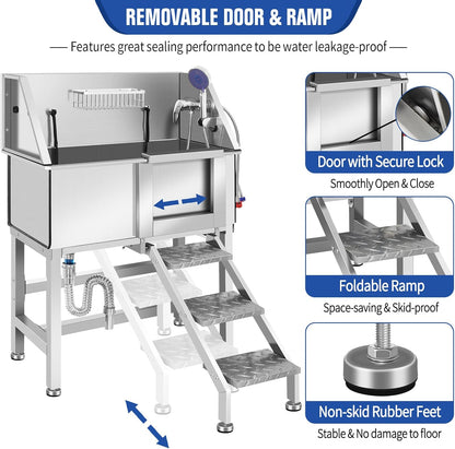Professional Dog Washing Station, Stainless Steel Dog Bathing Station, Dog Wash Station, Storage Drawer, Upgrade Parts, Home, Commercial,34" R-RAMP