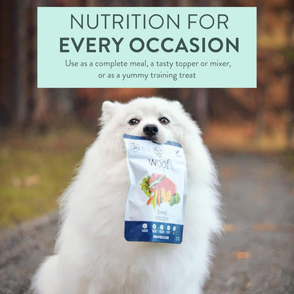 Woof - Air Dried Dog Food, Toppers for Dry Food, High Protein, Natural Dog Food, Limited Ingredient Recipe Dry, Beef, 3.5 oz