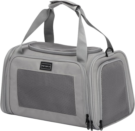 PETSFIT Cat Carrier Airline Approved, Soft Carrier for Small and Medium Cats Under 12 Lbs, Soft Cat Travel Bag, Kitten Carrier with Extendable Mat, Grey
