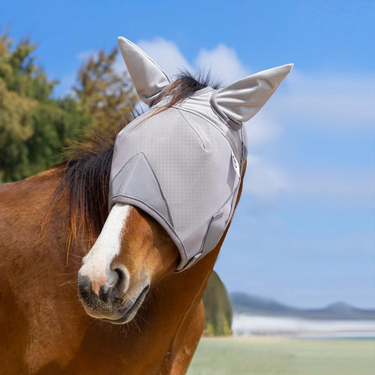 Horse Fly Mask, Adjustable Fly Masks for Horses with Ears, UV Protection from Insect Pests Comfort Mesh Without Nose Average Size Horses Accessories(Extra Large)