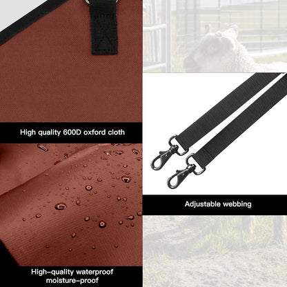 3 Packs Goat Hay Feeder,Hay Bags for Goats,Horses,Sheep,Premium 600D Oxford Cloth,with Metal Fastener and Adjustable Open Feed Hole for Slow Feeding. (2Brown + 1Black)