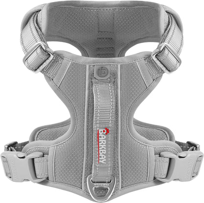 BARKBAY Dog Harness No Pull with ID Tag Pocket - Heavy Duty, Reflective, Easy Control for Large Dogs(Grey,L)