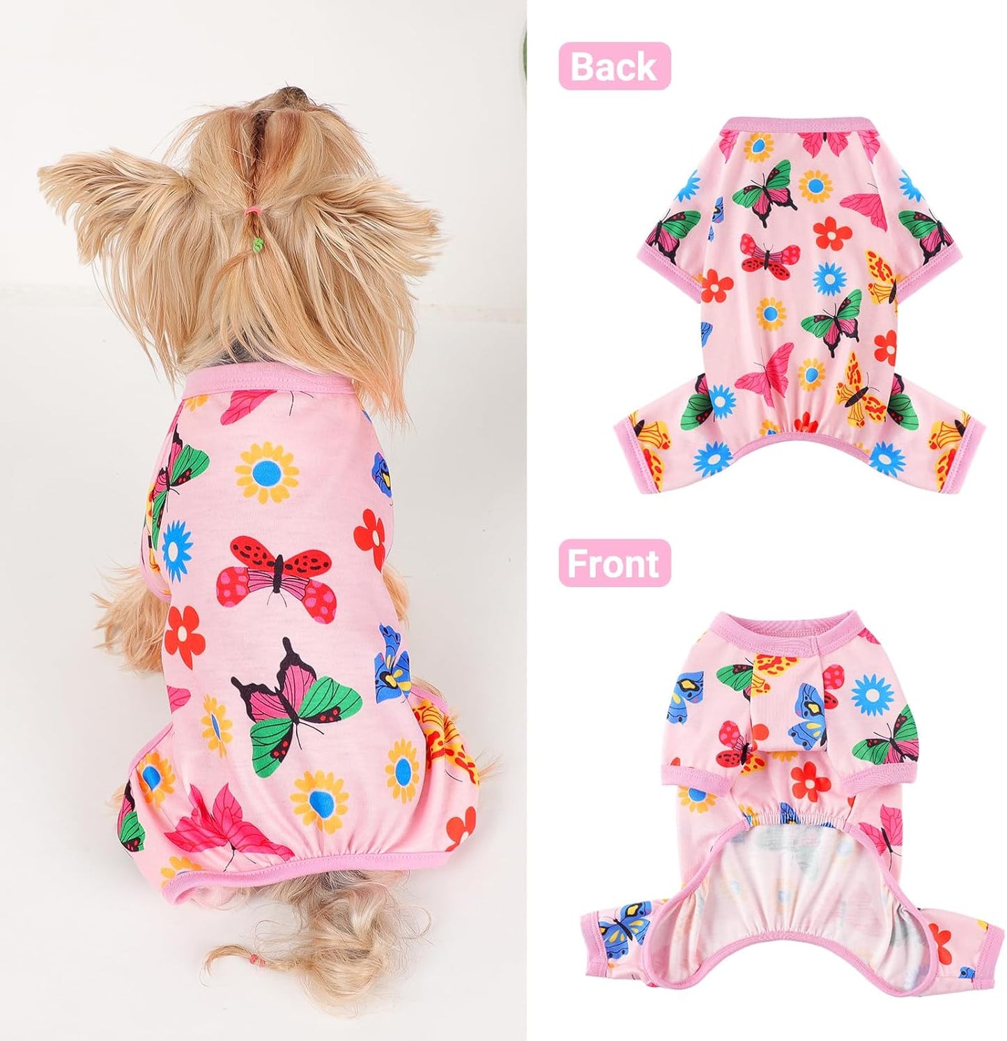 Dog Pajamas Small Sized Dogs Stretchable Summer Dog Clothes Pjs 4 Legs Girl Boy Cute Soft Puppy Outfits Doggie Cat Jammies Jumpsuit Sleeper for Pet, Butterfly, M