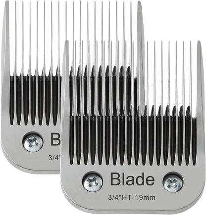 2PCS 3/4" HT Dog Grooming Replacement Blades Compatible with Andis Dog Clippers,Dog Clipper Blades Compatible with Wahl KM-10 Series Clippers, Oster A5,Size-3/4-Inch 19mm Cut Length,Silver