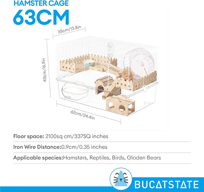 BUCATSTATE Hamster Cage Includes 8 in 1 Accessories, 3-Level Hamster Rat Cage and Habitats for Gerbil, Mice, Syrian Dwarf Hamster (24.4" L x 13.8" W x 16.9" H)