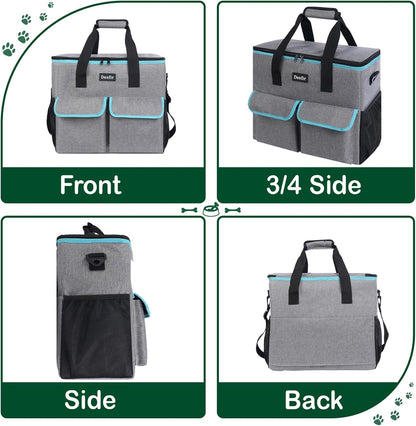 Large Pet Travel Bag Organizer - Dog & Cat Tote with Food Containers, Bowls, Feeding Mat, Perfect for Camping, Hiking (Multi-Pocket Design)