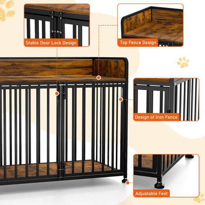 Dog Crate Furniture End Table with Table Guardrail, Heavy Duty Large Dogs Cage, 42 Inch Dog Kennel, Medium Large Dogs House Decorative Pet Crate Indoor