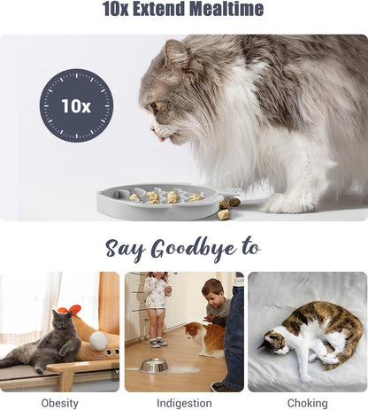 Coomazy 2-in-1 Silicone Slow Feeder Dog Cat Bowls, Interactive Puzzle Toy for Pets Dry/Wet Food Training, Keeps Dogs Cats Busy, Prevents Puppy Kitty Overeating (Smoky Gray, 1.2 Cup)
