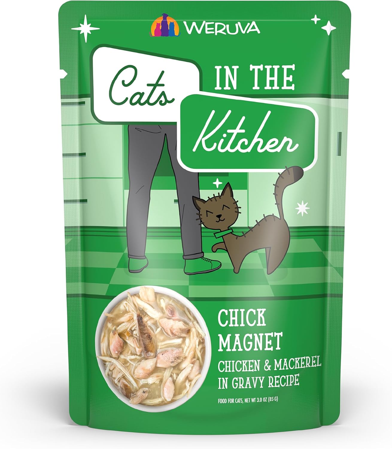 Weruva Cats in The Kitchen, Chick Magnet with Chicken & Mackerel in Gravy Cat Food, 3oz Pouch (Pack of 12)