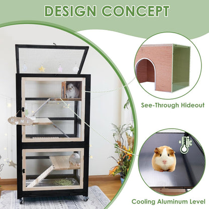 Chinchilla Cage Large Critter Nation Enclosure for Squirrel Chameleon Ferret Rat Guinea Pig Rabbit with Ramps, Chew-Proof Ramps & Slide-Out Tray