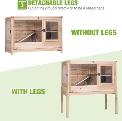 GUTINNEEN Rabbit Hutch Indoor Guinea Pig Cage Bunny House 36.6" Upgraded with Anti Chewing Edges, Cool Zinc Sheet, Leakproof PVC Layer, Wire Floor, Detachable Legs (Nature)