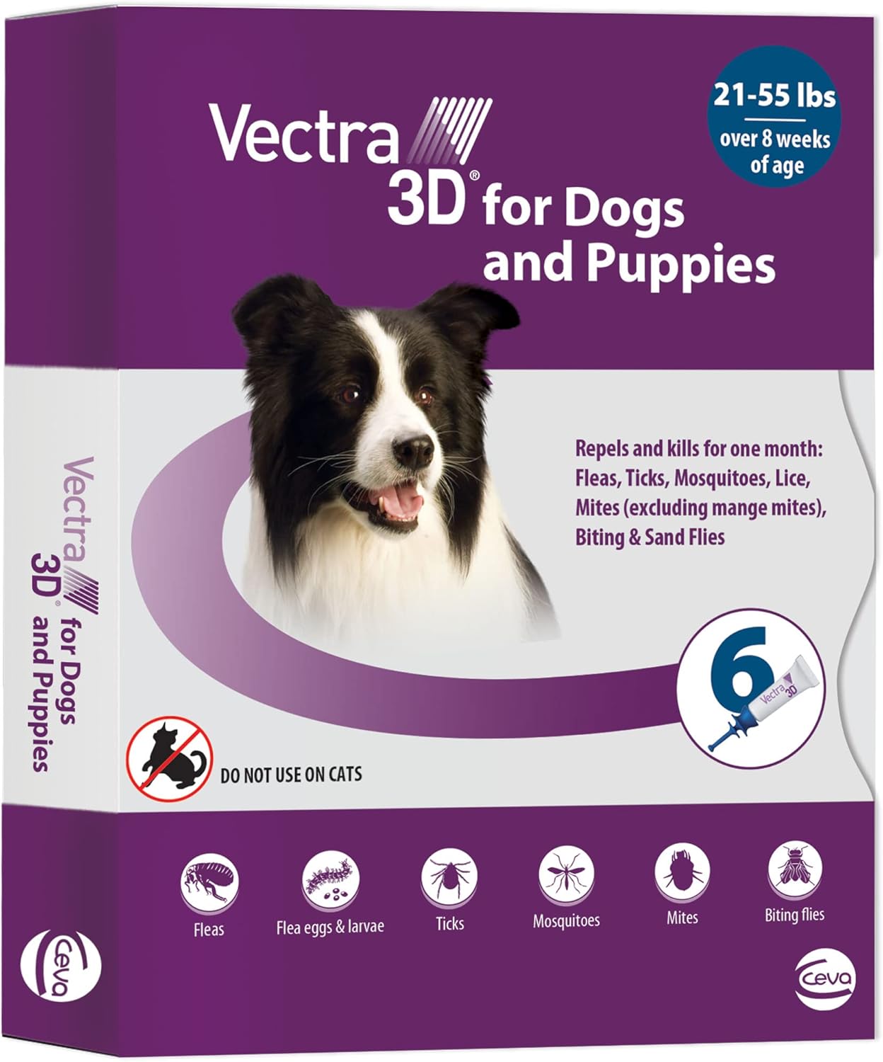 Vectra 3D for Dogs Flea, Tick & Mosquito Treatment & Prevention for Medium Dogs (21 – 55 lbs) , 6 month supply