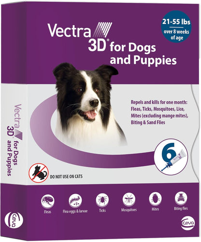 Vectra 3D for Dogs Flea, Tick & Mosquito Treatment & Prevention for Medium Dogs (21 – 55 lbs) , 6 month supply