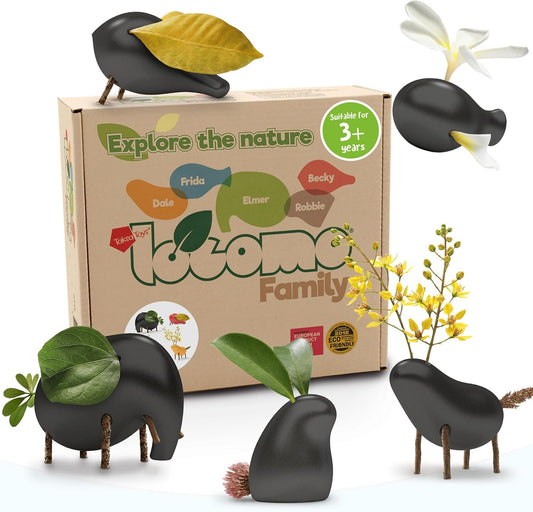 Taksa Toys Locomo Family Black Edition Waldorf Montessori Toys Wooden Animal Figures for
