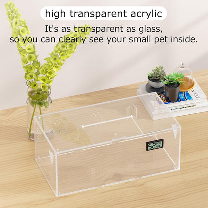 Acrylic Tarantula Enclosure, Reptile Terrarium Breeding Tank w/Temperature Hygrometer,Habitat Reptiles Feeding Box Isopod Terrarium Cage for Insect Lizard Home Office (Reptile-Tank-S(No Tray))