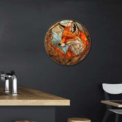 Lygond Metal Sign Tin Sign Circular Stained Glass Fox Minimalist Wall Art for Pub 12×12 Inches
