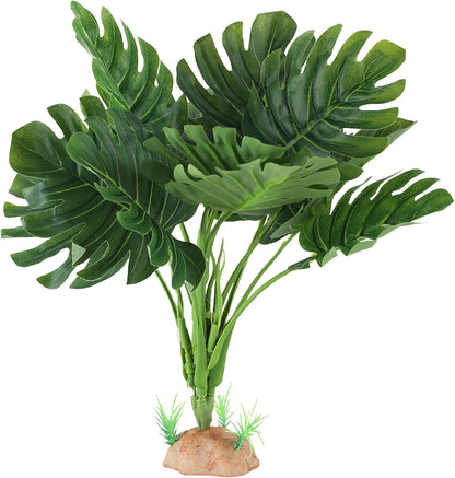 IBWell Reptile Plants - Tortoise Habitat Accessories, Artificial Spider Plant for Gecko, Ball Python, Terrarium Decor - Monstera