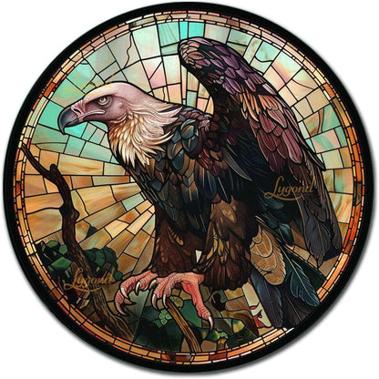 Lygond Metal Sign Tin Sign Circular Stained Glass Vulture Boho Office Decor for Pet 12×12 Inches