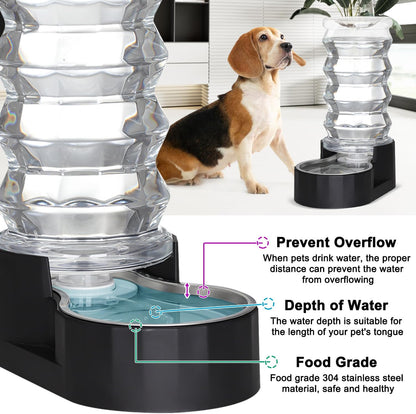 Sfozstra Lagre Gravity Dispenser for Dogs: 8L Black Automatic Stainless Steel Water Bowl Waterer - Great for Family Homes and Outdoor Activities