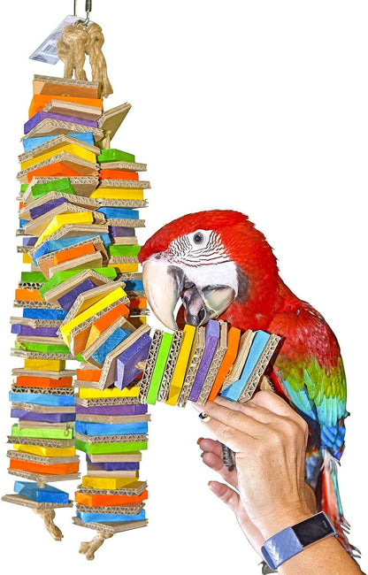 Birds LOVE Chew-Tastic Triple Tower of Shredded Fun Colorful Safe Lots of Wood to Chew - Large Bird Cage Toy for African Greys, Amazons, Eclectus, Cockatoos, Macaws and Similar Sized Birds