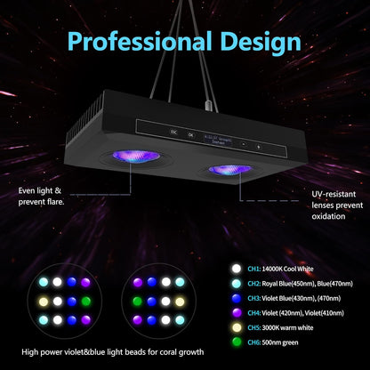 Aquarium Light - 95 Watt Sunrise Sunset Moonlight, Group Control Program Coral Reef Light Dimmable Full Spectrum for Marine Tanks,Saltwater Tank Light with Timer (G5 Suspension Version)