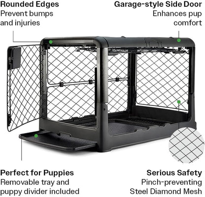 DIGGS Revol Collapsible Dog Crate with Wheels - Premium Portable Dog Crate - Safe, Stylish, and Convenient Indoor Kennel (Charcoal, Medium)