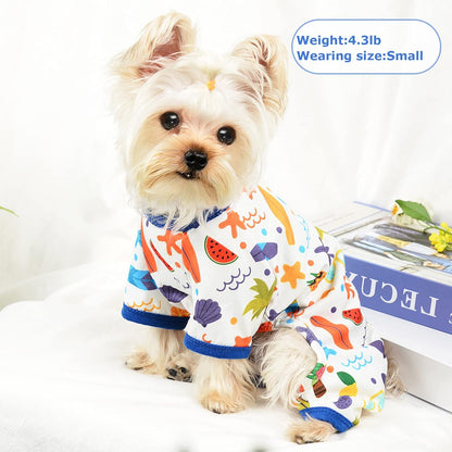 Dog Pajamas Pjs Fall Summer Dog Clothes for Small Dogs Girl - Boy - Medium Size Dogs, Soft Stretchy Puppy Clothes Doggie Onesies Cat Pet Jammies Outfit (Beach, X-Small)