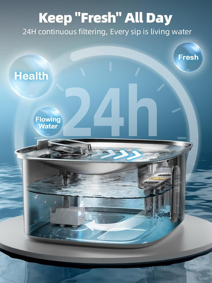 Dog Water Fountain for Large Dogs, 9L/2.4Gal Stainless Steel Dog Fountain with Water Level Window & Filtration, Automatic Pet Water Bowl Dispenser Indoor, Super Quiet (with 6 Filters)