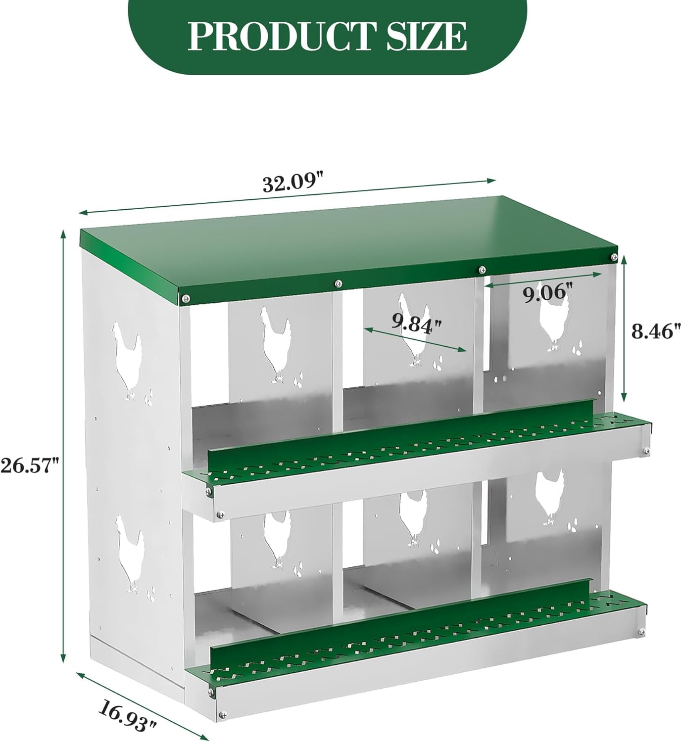6 Hole Chicken Nesting Box with Roll Out Egg Tray, Rustproof & Ventilated Chicken Laying Boxes for Hens, Chickens, Ducks | Easy-Clean Poultry Coop Accessories